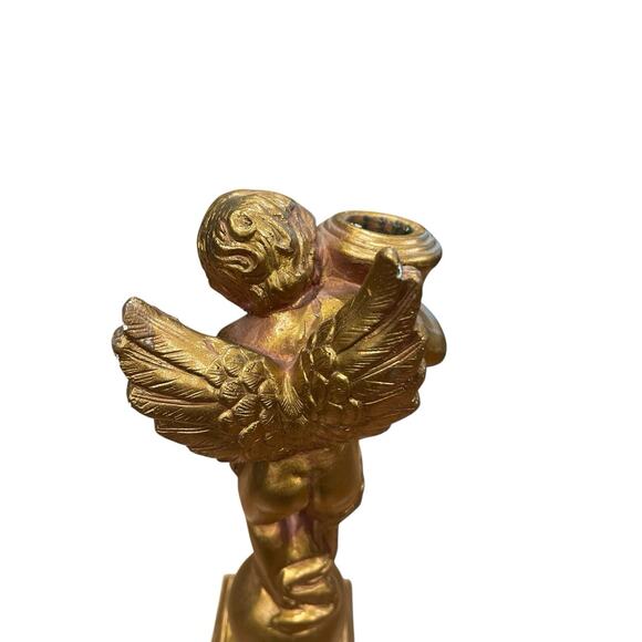 Vintage Gold Cherub Candle Holder, Ceramic, Gold Angel, Taper Candlestick Holder - Picture 5 of 9